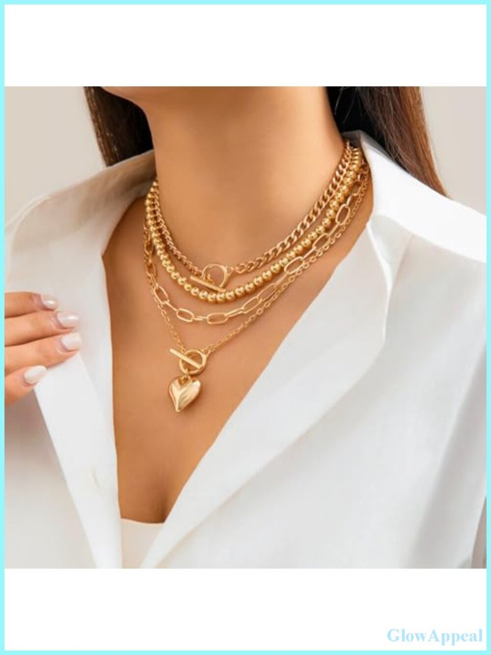 4-Piece Chunky Chain Necklace Set with Beaded Choker T-Bar Toggle Clasp